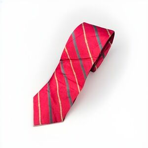 Lanvin Men's Red Striped Silk Neck Tie classic old money Paris Italy